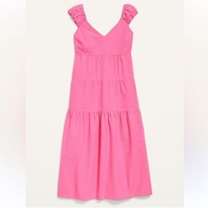 Old Navy Fit & Flare Tiered Seersucker All-Day Maxi Dress Small Tall